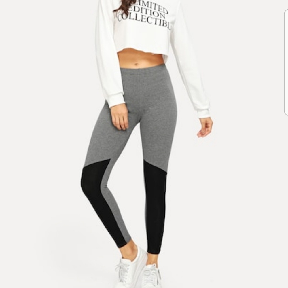 Colorblock High-Waist Leggings for Women - Gray/Black